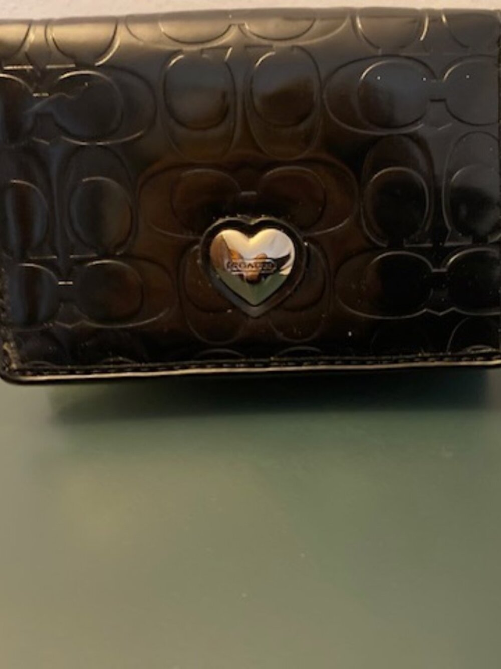 EMBOSSED LIQUID GLOSS BUSINESS CARD CASE (COACH F66113) Black New with tags